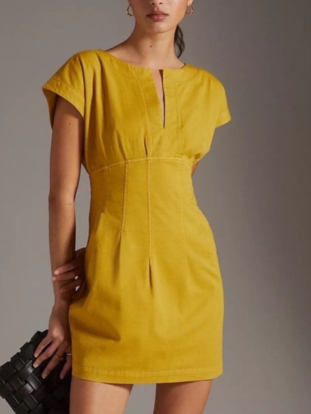 Anthropologie Maeve Corset Shift Dreas Mustard Short-Sleeve Mini Dress Size 6P